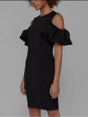 Ted Baker London Black Cold-Shoulder Ruffle Mini Dress